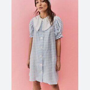 The Sleeper Marie Linen Dress in Blue Vichy - Blue Gingham Bib Collar Dress